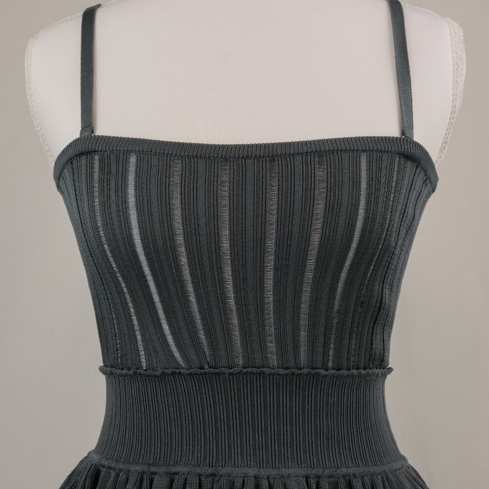 Alaia Crinoline Knit A-Line Square-Neck Mini Dress, Blue Grey, Size FR 36, Small - Picture 7 of 14